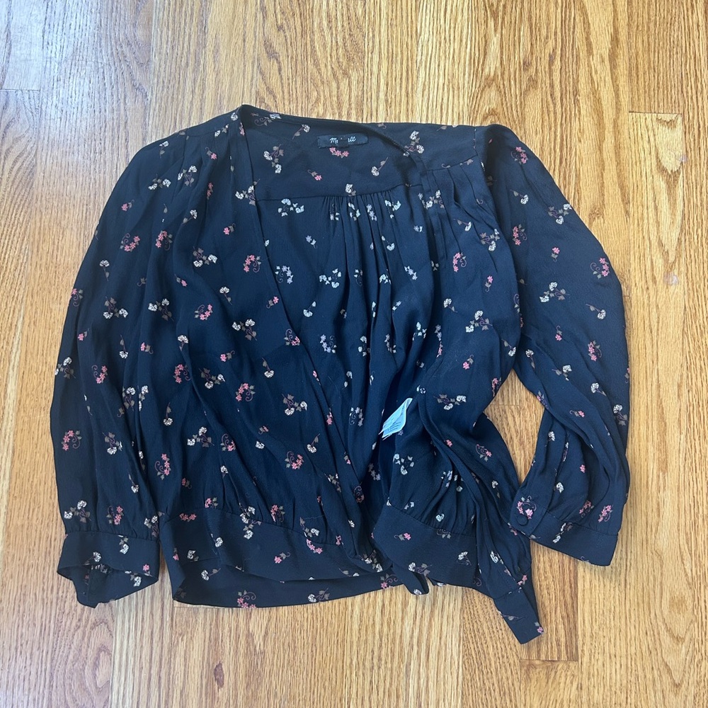 Madewell Black Tie Front Relaxed Blouse